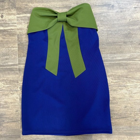 Joy Joy Women Size Medium Strapless Short Dress Blue Bow‎ Polyester - Picture 2 of 9